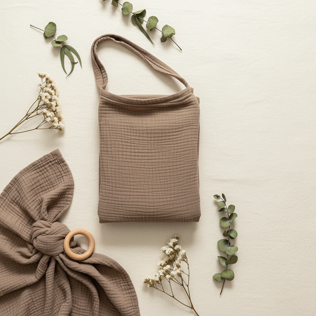 GentleRoots breastfeeding cover flat-lay with baby essentials